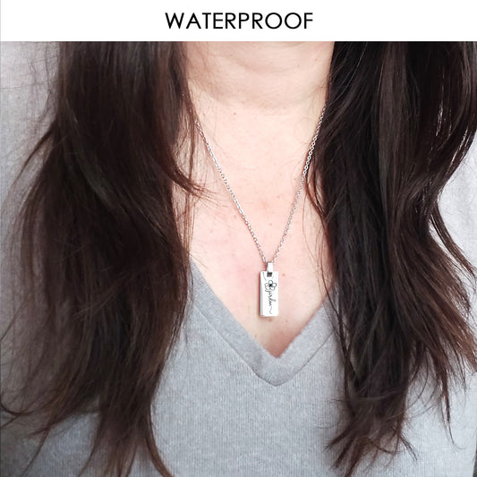 Birthday Bloom - Birth Flower Rectangle Necklace with Name