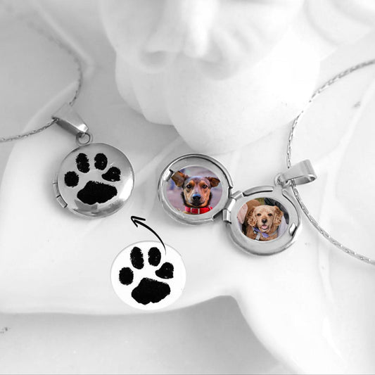 Paw print tiny locket with photos - mobimomentos