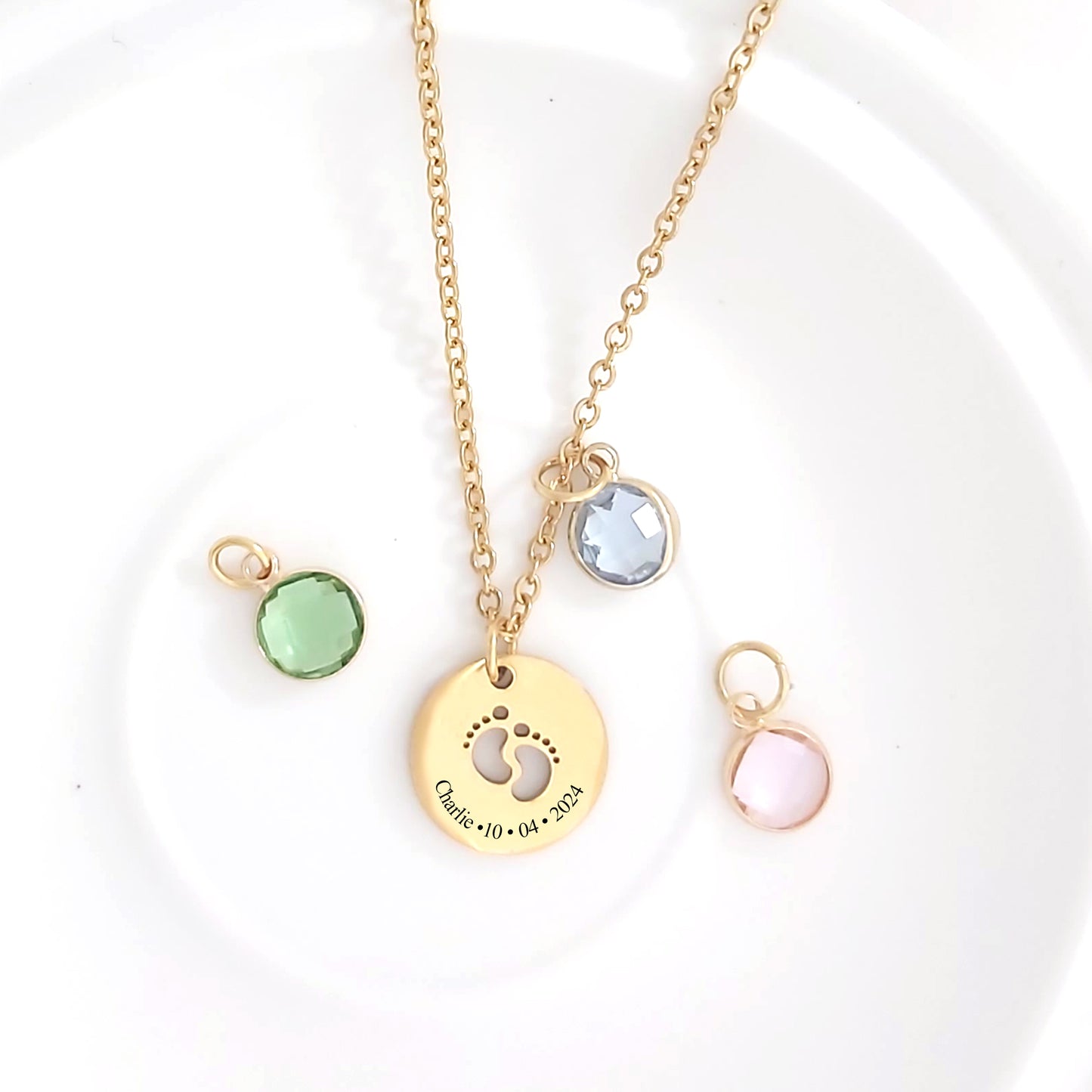 Collar de huella personalizado grabado con el nombre del bebé