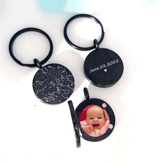 Star map keychain locket the day your kid was born.