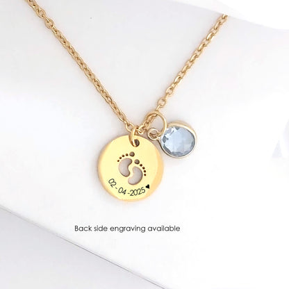 Custom footprint necklace engraved with baby name