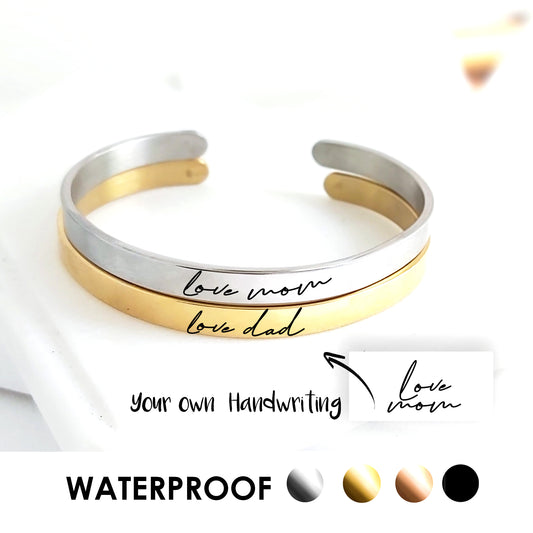 Engraved bangle bracelet with own handwriting