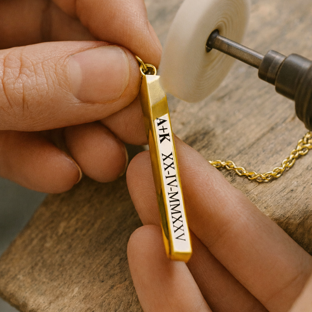 Four sides bar necklace for her and him - Custom engraved with names