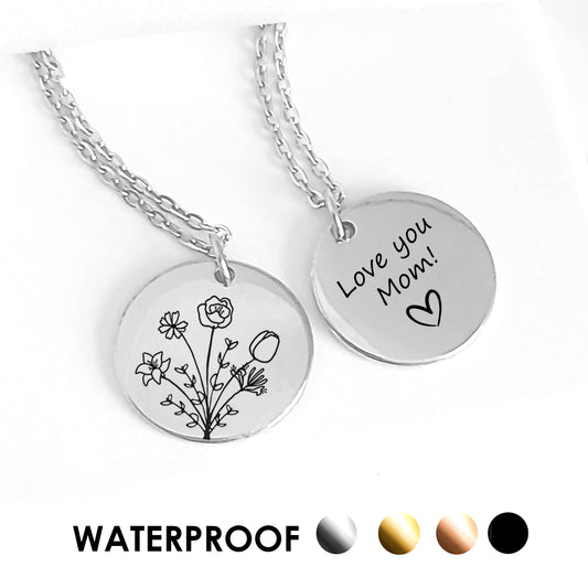 Personalized birth flower bouquet necklace for mom and grandma