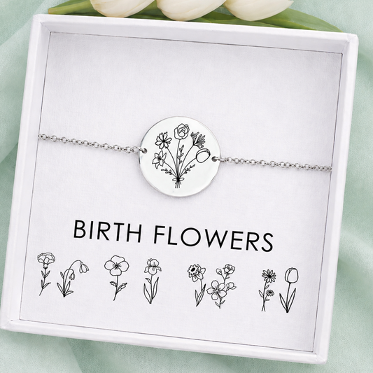 Pulsera ramo de flores de nacimiento personalizada.