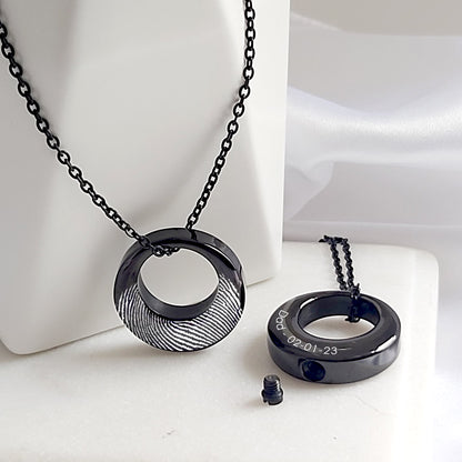 Custom thumbprint Infinity urn necklace for human ashes.