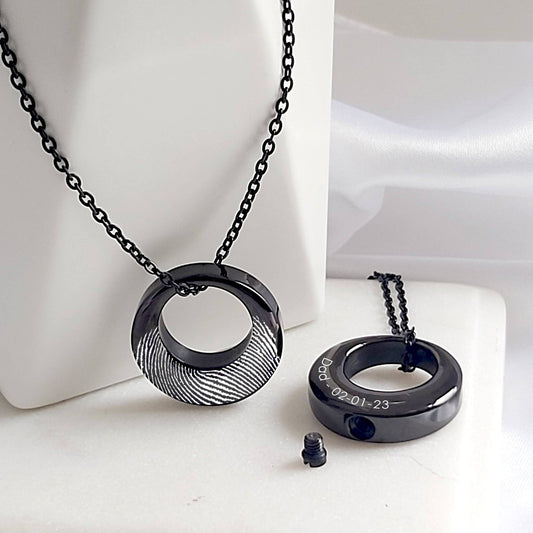 Custom thumbprint Infinity urn necklace for human ashes. - mobimomentos