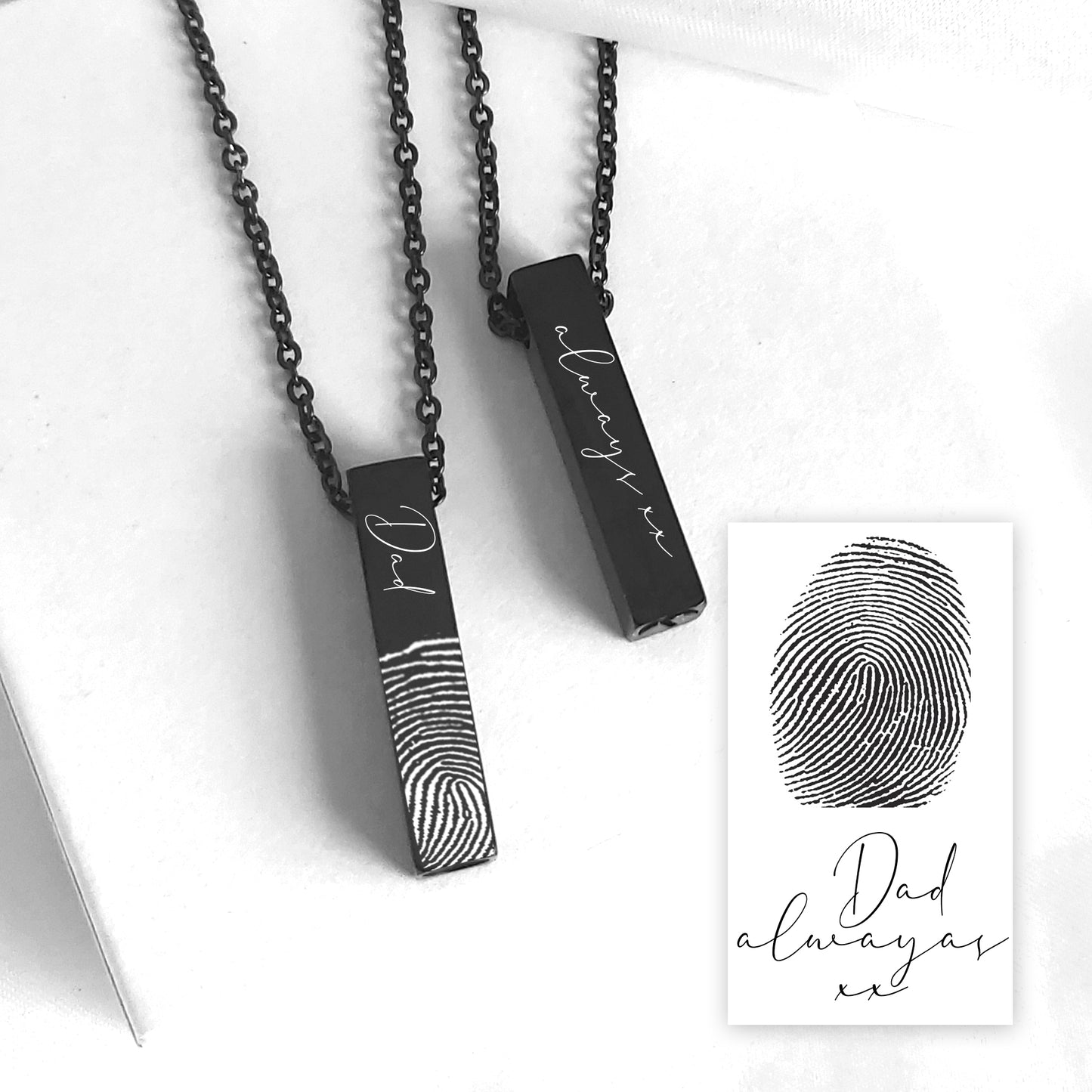 Custom thumbprint urn bar necklace for human ashes.