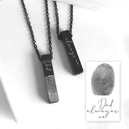 Custom thumbprint urn bar necklace for human ashes.