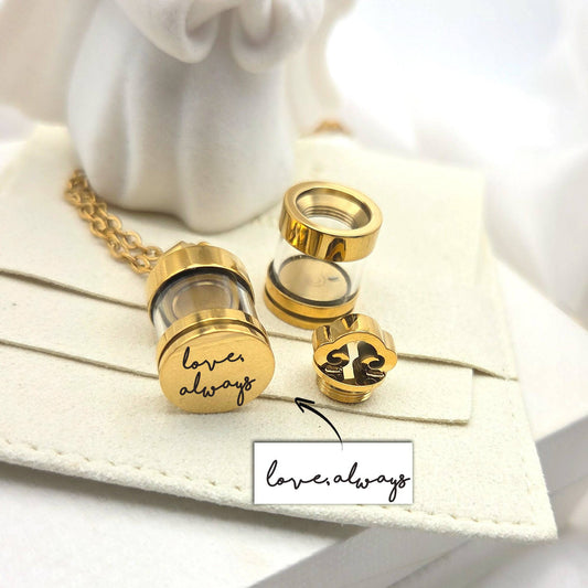 Memorial handwriting urn necklace for human ashes or hair. - mobimomentos