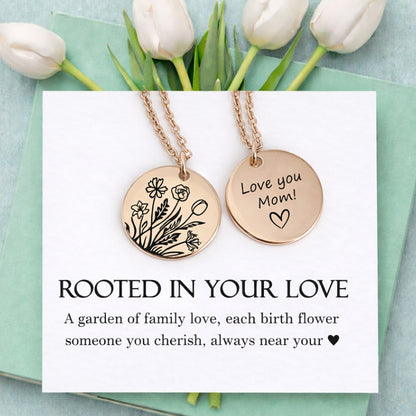 Custom birth flower bouquet necklace for mom.