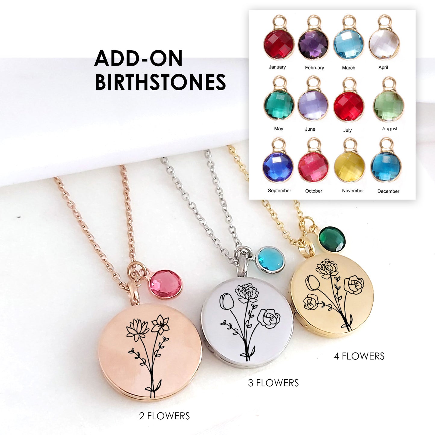 Birth flower bouquet locket with photo for mom.
