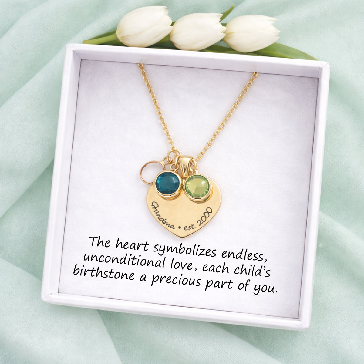 Collier grand-mère et maman avec pierres de naissance pour enfants.