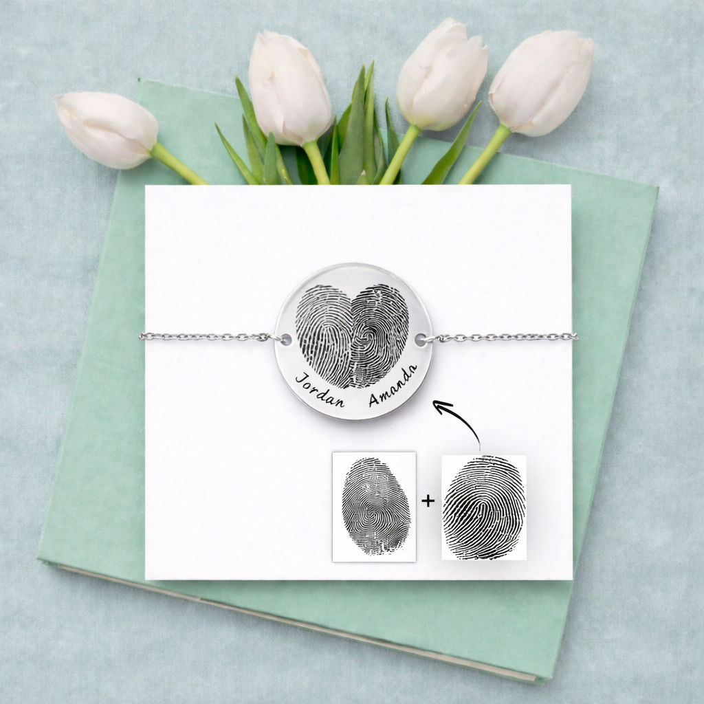 Custom Two Kids Fingerprint Bracelet for Mom – Personalized Heart Jewelry for Grandma – Mother’s Day Gift