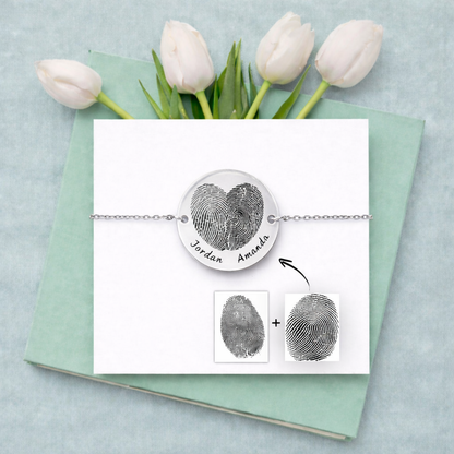 Custom Two Kids Fingerprint Bracelet for Mom – Personalized Heart Jewelry for Grandma – Mother’s Day Gift
