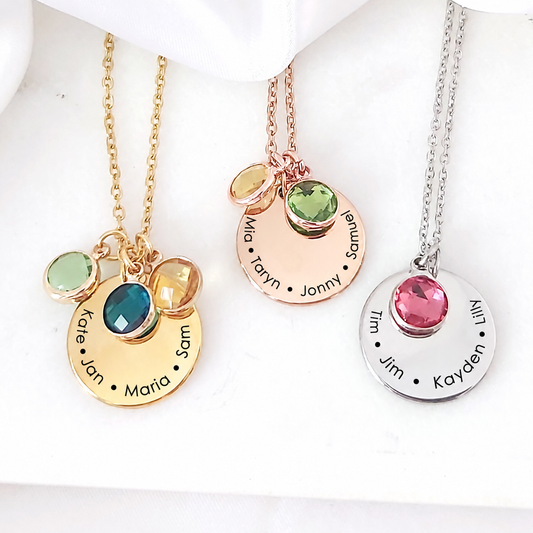 Personalized Mom and Grandma necklace with kids birthstones and names