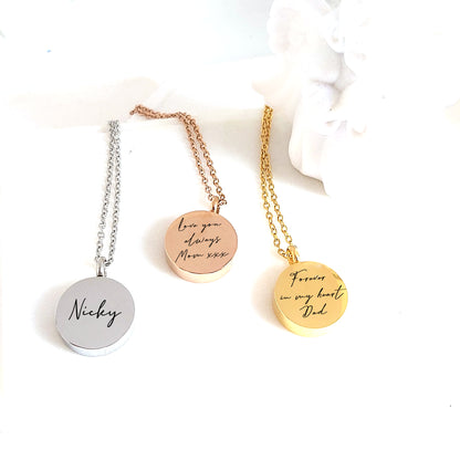 Custom handwriting urn necklace for human ashes.