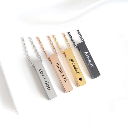 Personalized cremation bar urn necklace for ashes.