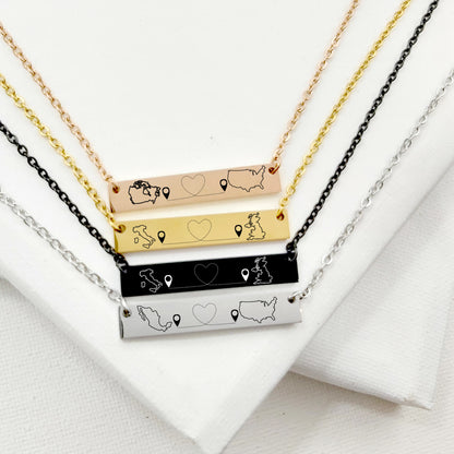 Two Homes, One Love - Long Distance Love Bar Necklace
