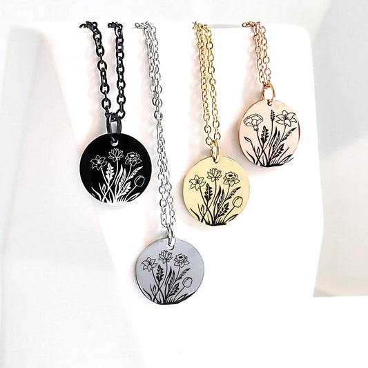Custom birth flower bouquet necklace for mom.