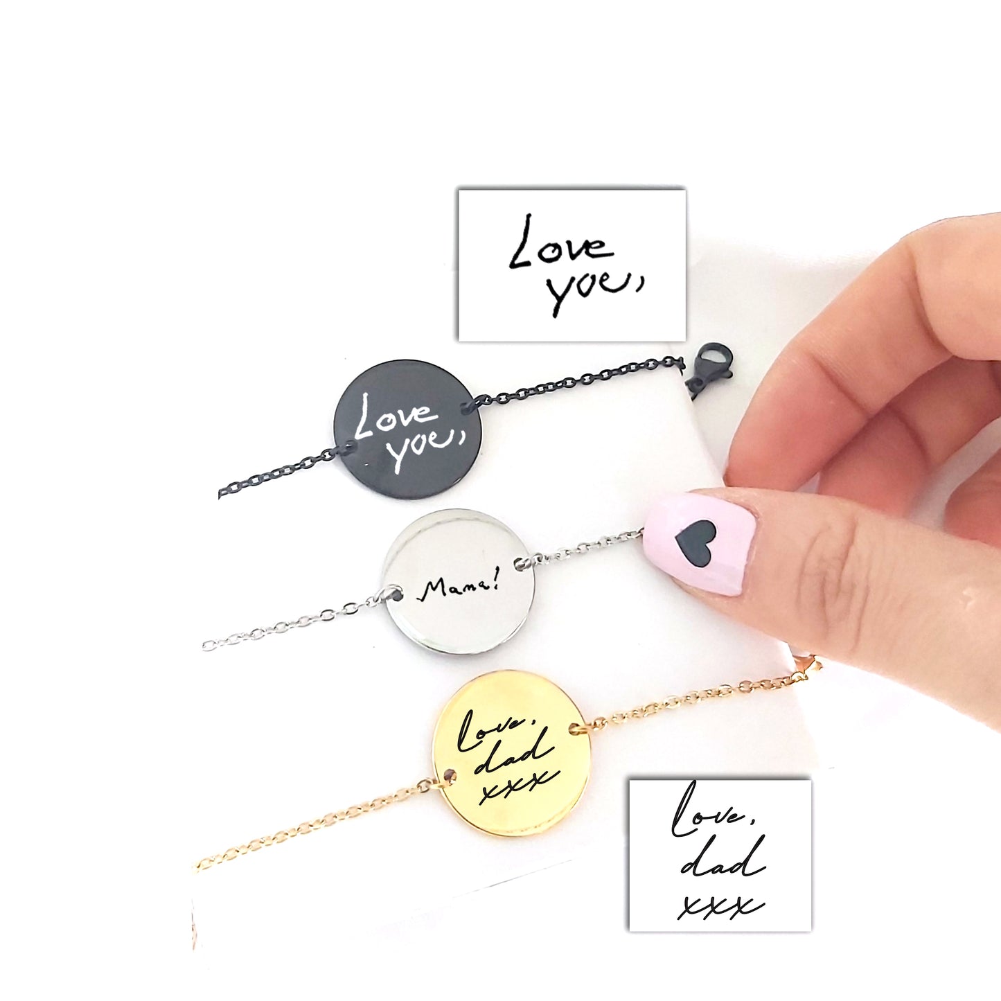 Actual handwriting coin bracelet