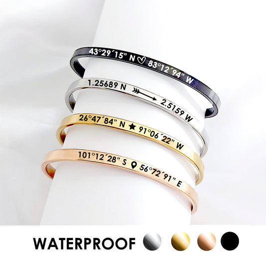 Custom coordinates personalized bangle bracelet