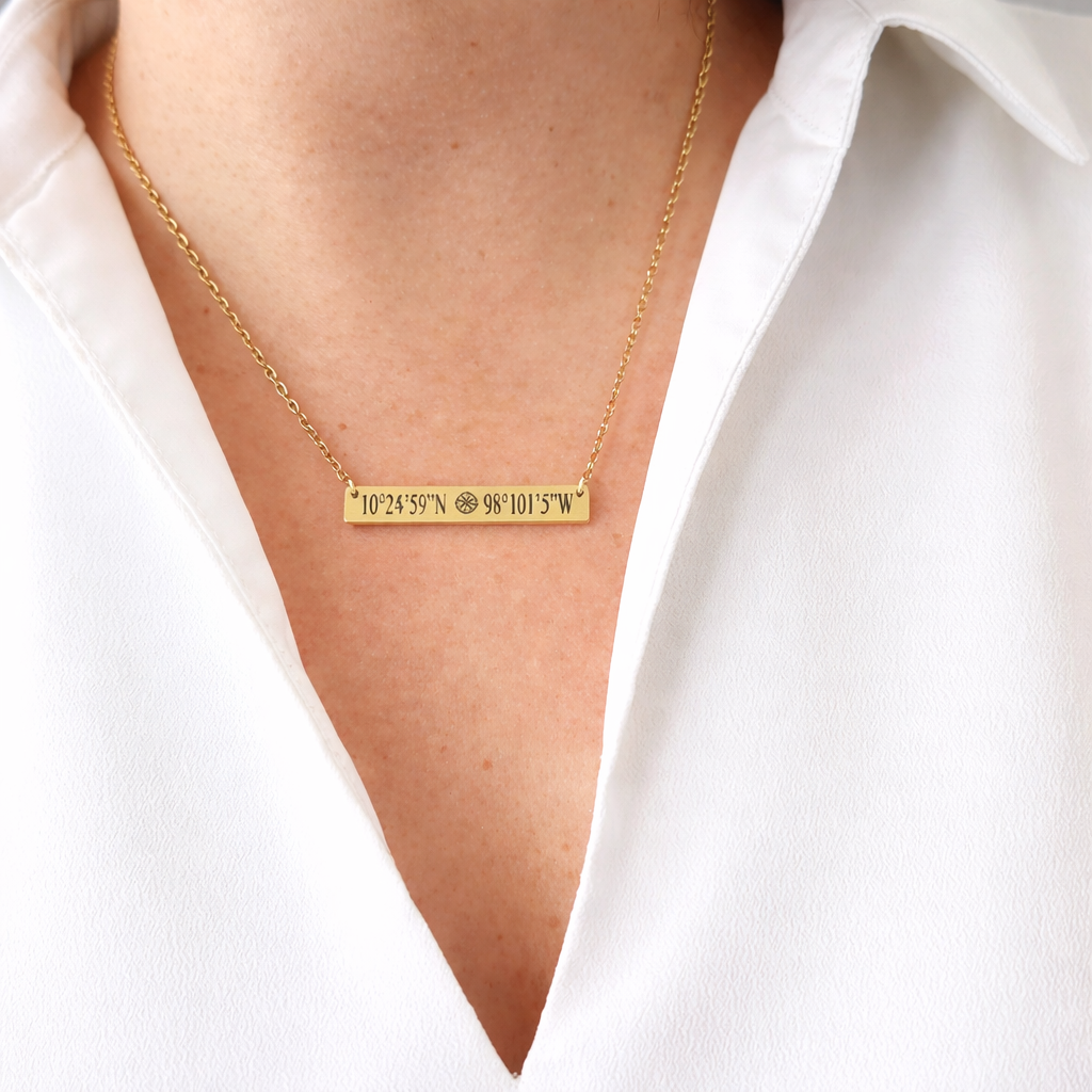 Custom coordinates bar necklace, Anniversary gift for girlfriend.