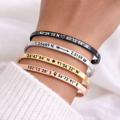 Custom coordinates personalized bangle bracelet - UNISEX