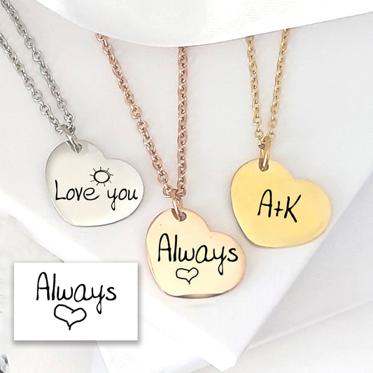 Actual handwriting heart necklace for girlfriend