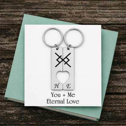 Custom Viking Love Symbol Keychain set of two – Personalized Couples Gift