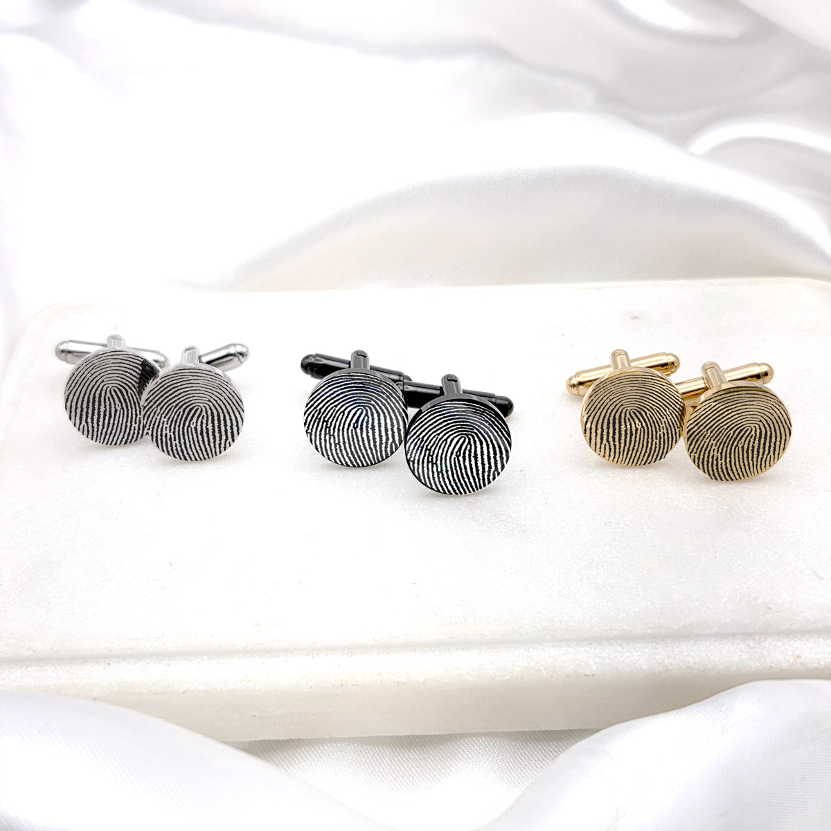 Actual Fingerprint Cufflinks, Personalized Thumbprint Groom Wedding Cufflinks, Custom Engraved Memorial Accessories for Men.