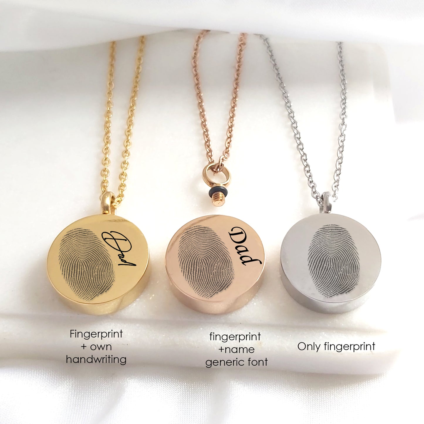 Custom thumbprint urn necklace for human ashes.