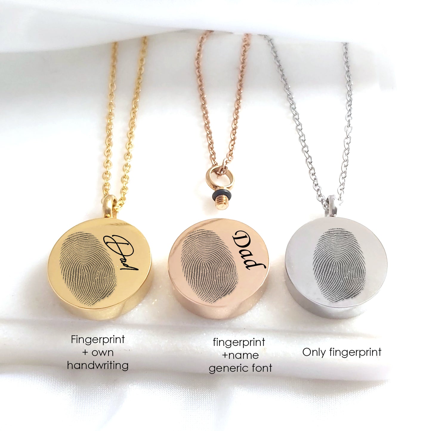 Fingerprint Urn Necklace for Ashes – Custom Memorial Necklace, Engraved Keepsake with Handwriting or Voice QR