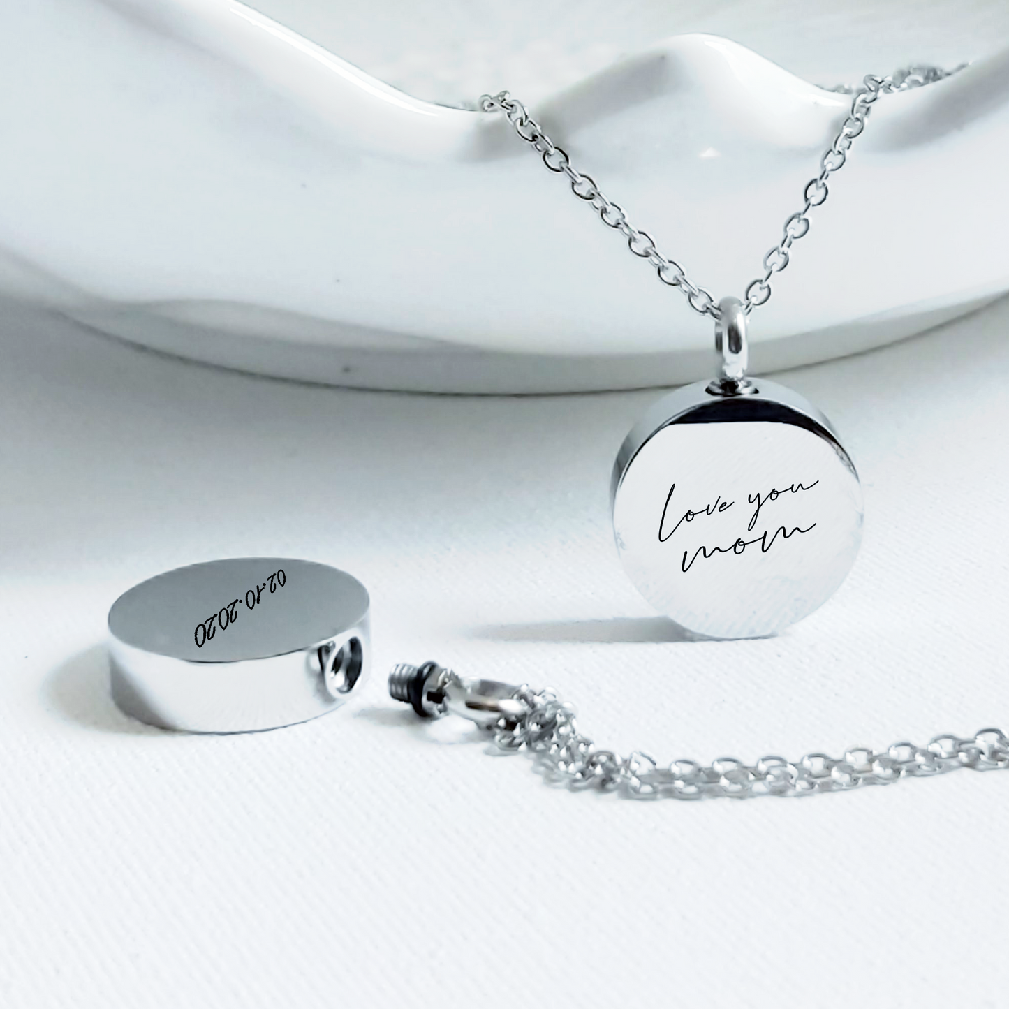 Custom handwriting urn necklace for human ashes.