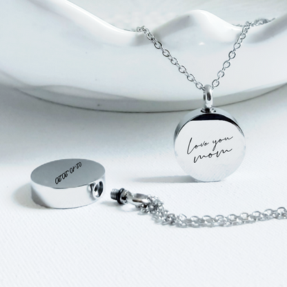 Custom handwriting urn necklace for human ashes.