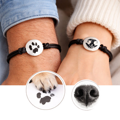 Bracelet en cuir personnalisé avec empreinte de patte ou de nez d'animal