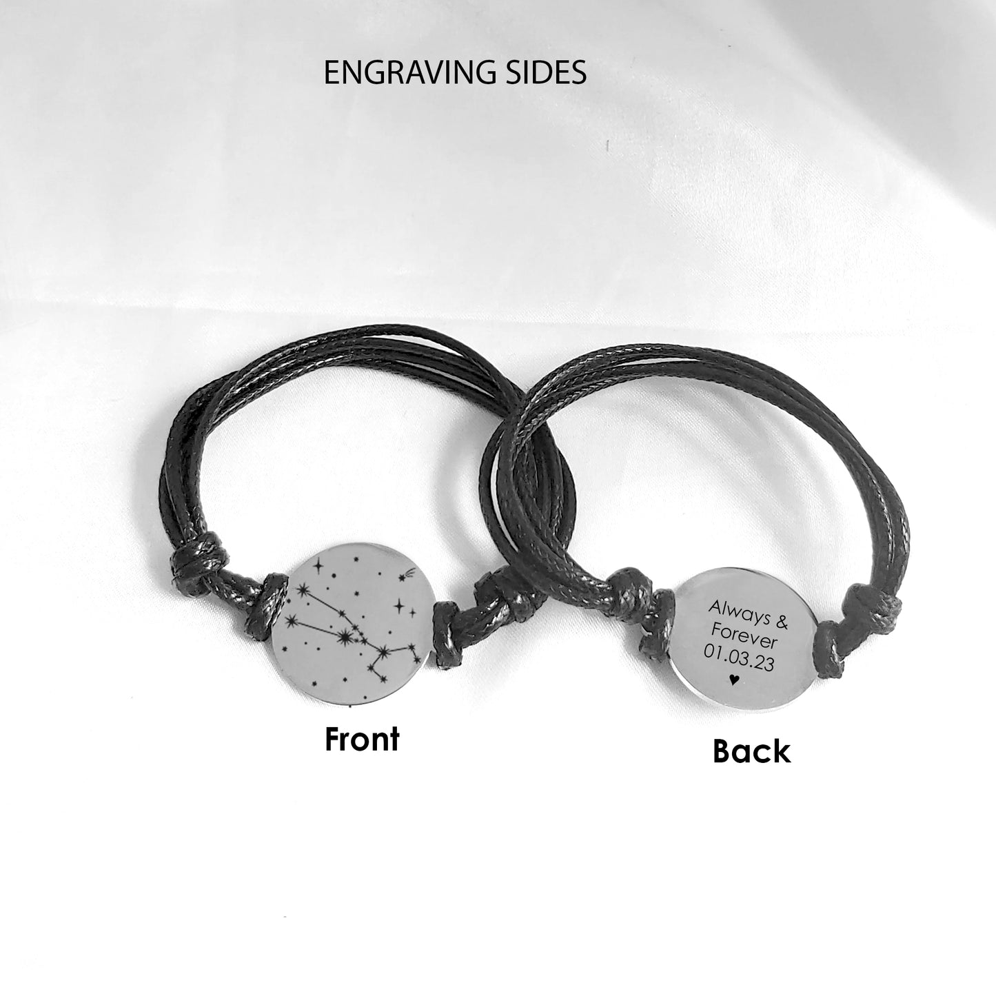 Engraved constellation leather bracelet