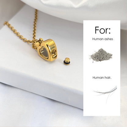 Custom thumbprint glass heart urn necklace for human ashes. - mobimomentos