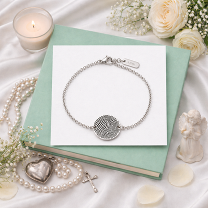 Custom Fingerprint Bracelet for Her, Memorial Jewelry Loss of Loved One, Engraved Bracelet Remembrances of Mom, Dad, Husband.