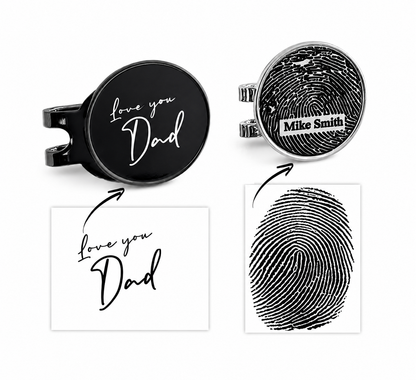 Personalized golf hat magnetic clip and ball marker engraved with fingerprint or your own handwriting, memorial gift, loss of dad, grandad
