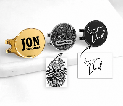 Personalized golf hat magnetic clip and ball marker engraved with fingerprint or your own handwriting, memorial gift, loss of dad, grandad