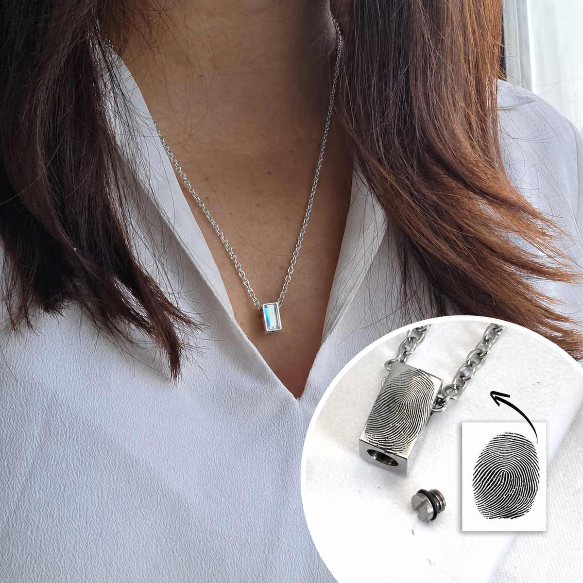 Collar de urna de cremación personalizado para cenizas humanas o cabello.