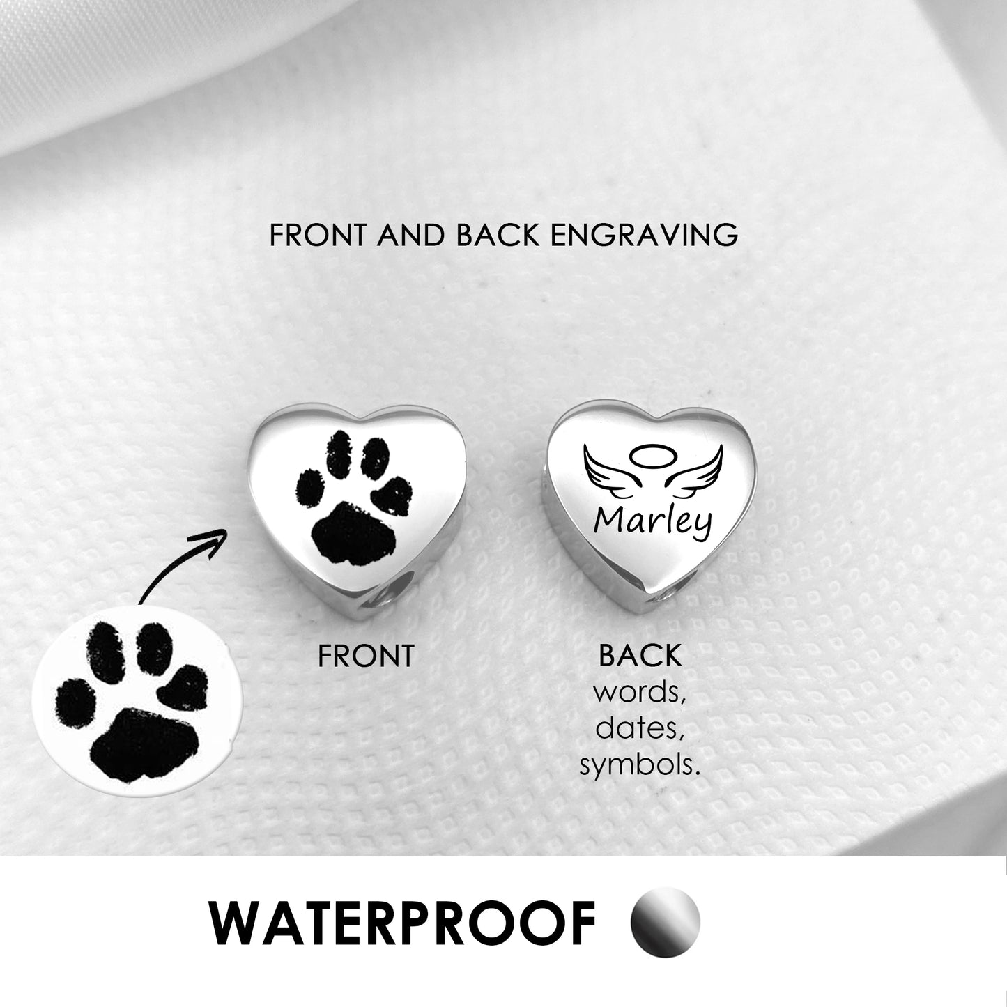 Your pet paw print heart urn charm for bracelet for ashes.