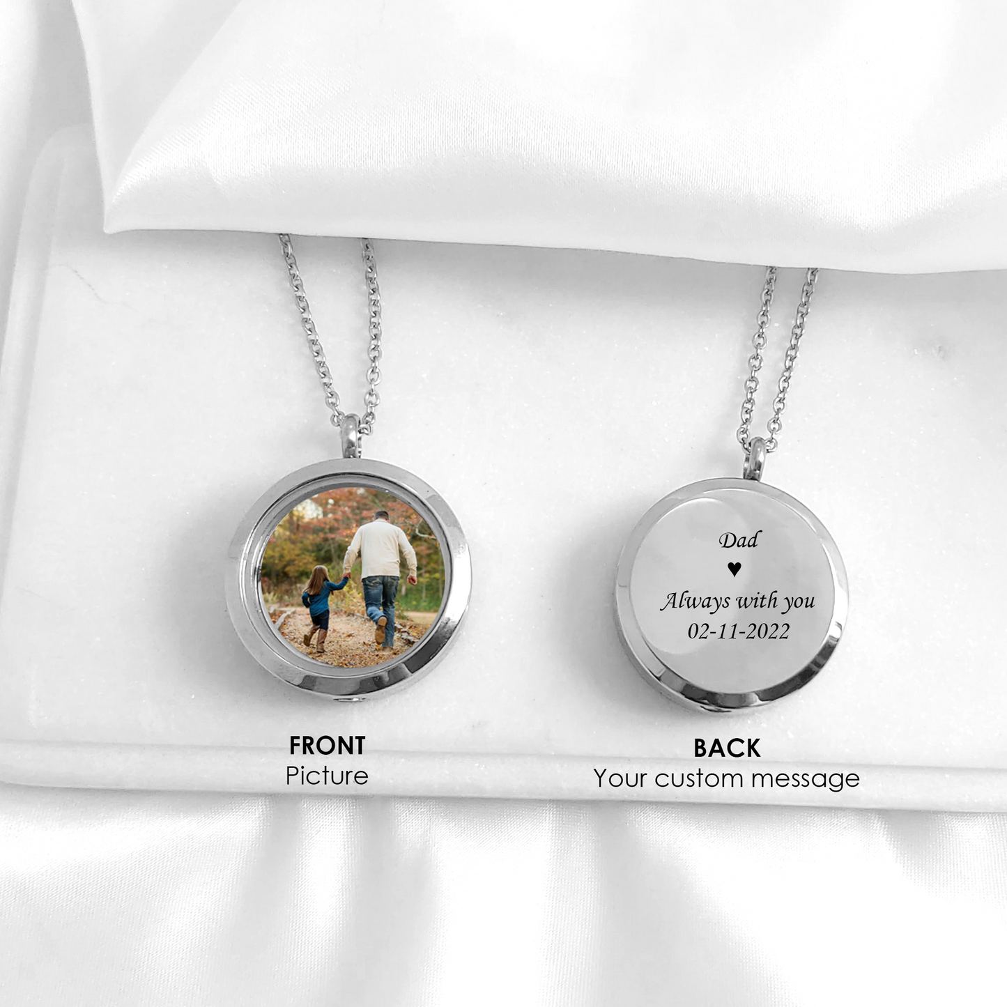 Memorial locket with photos and urn for ashes.