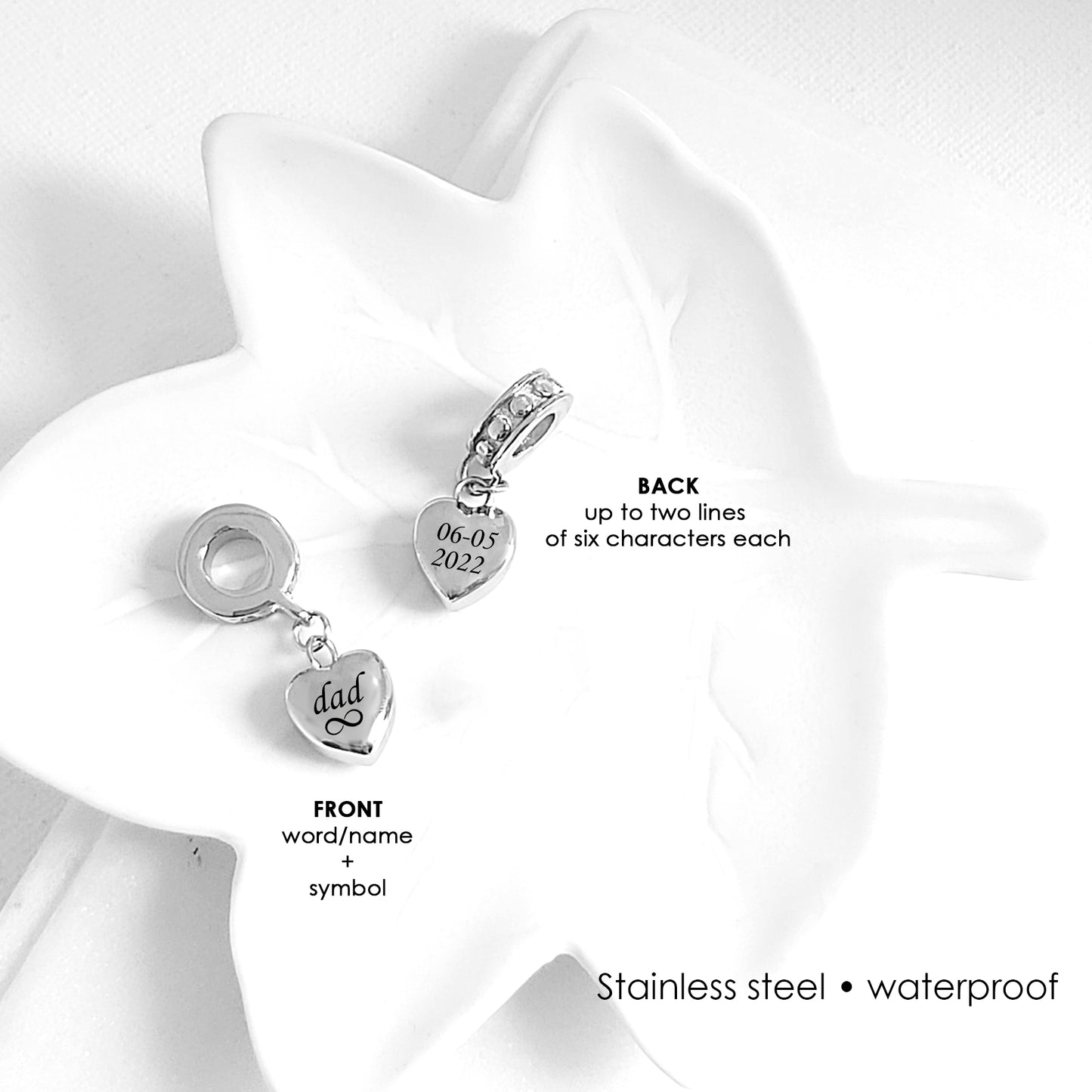 Custom cremation dangling heart urn charm for bracelet for ashes.