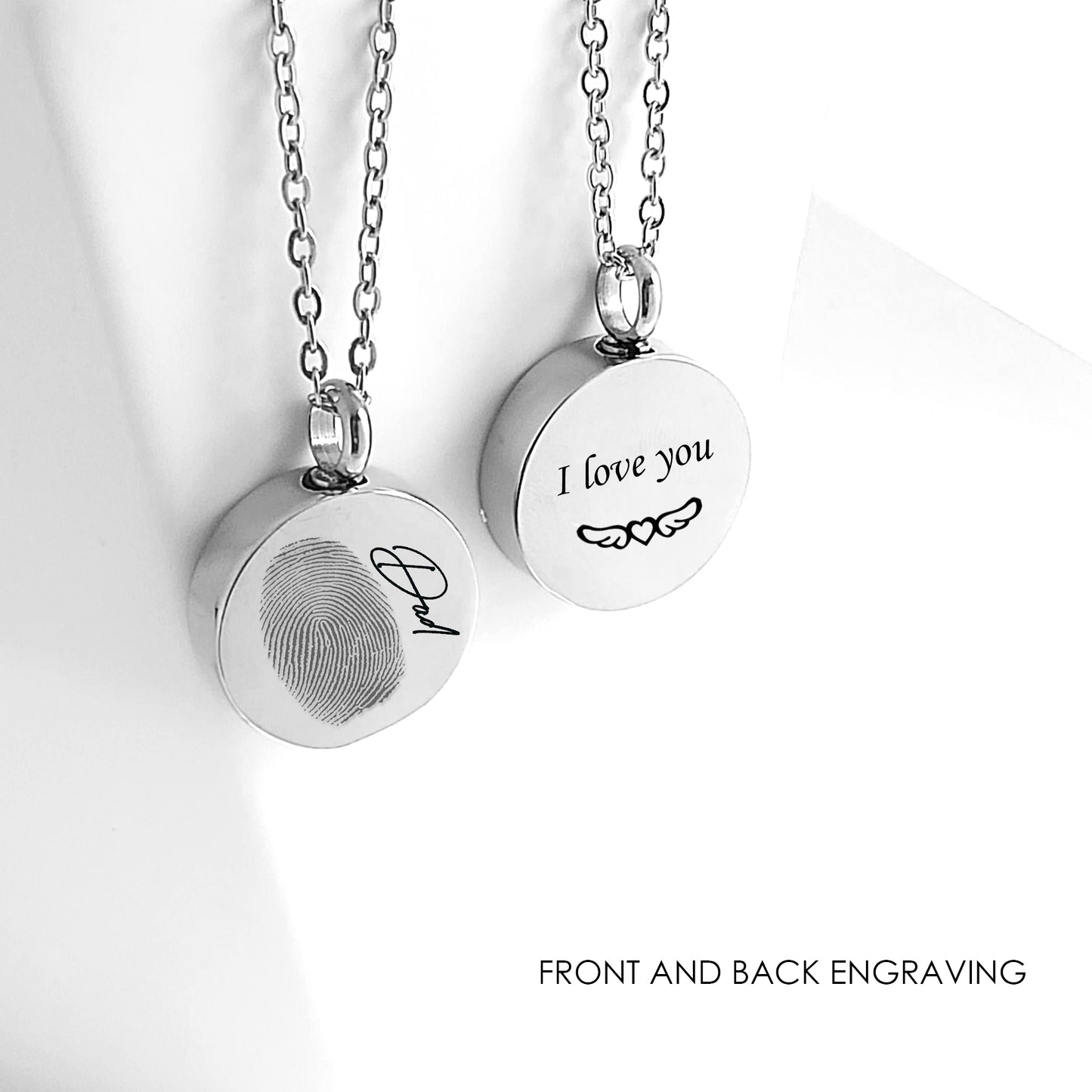Fingerprint Urn Necklace for Ashes – Custom Memorial Necklace, Engraved Keepsake with Handwriting or Voice QR