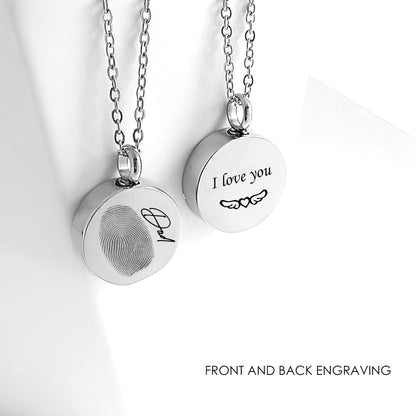 Fingerprint Urn Necklace for Ashes – Custom Memorial Necklace, Engraved Keepsake with Handwriting or Voice QR