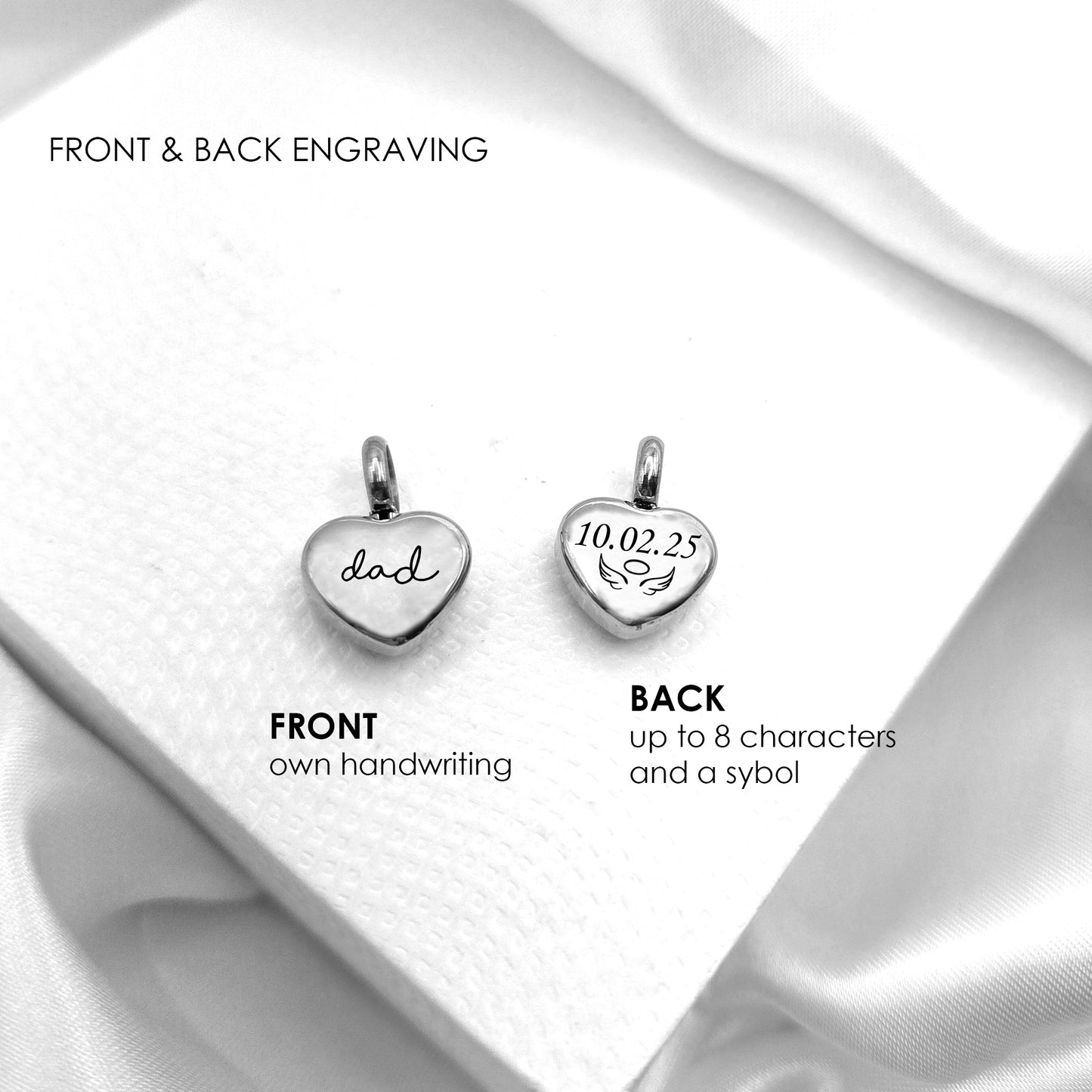 Custom handwriting cremation heart urn charm for bracelet for ashes.