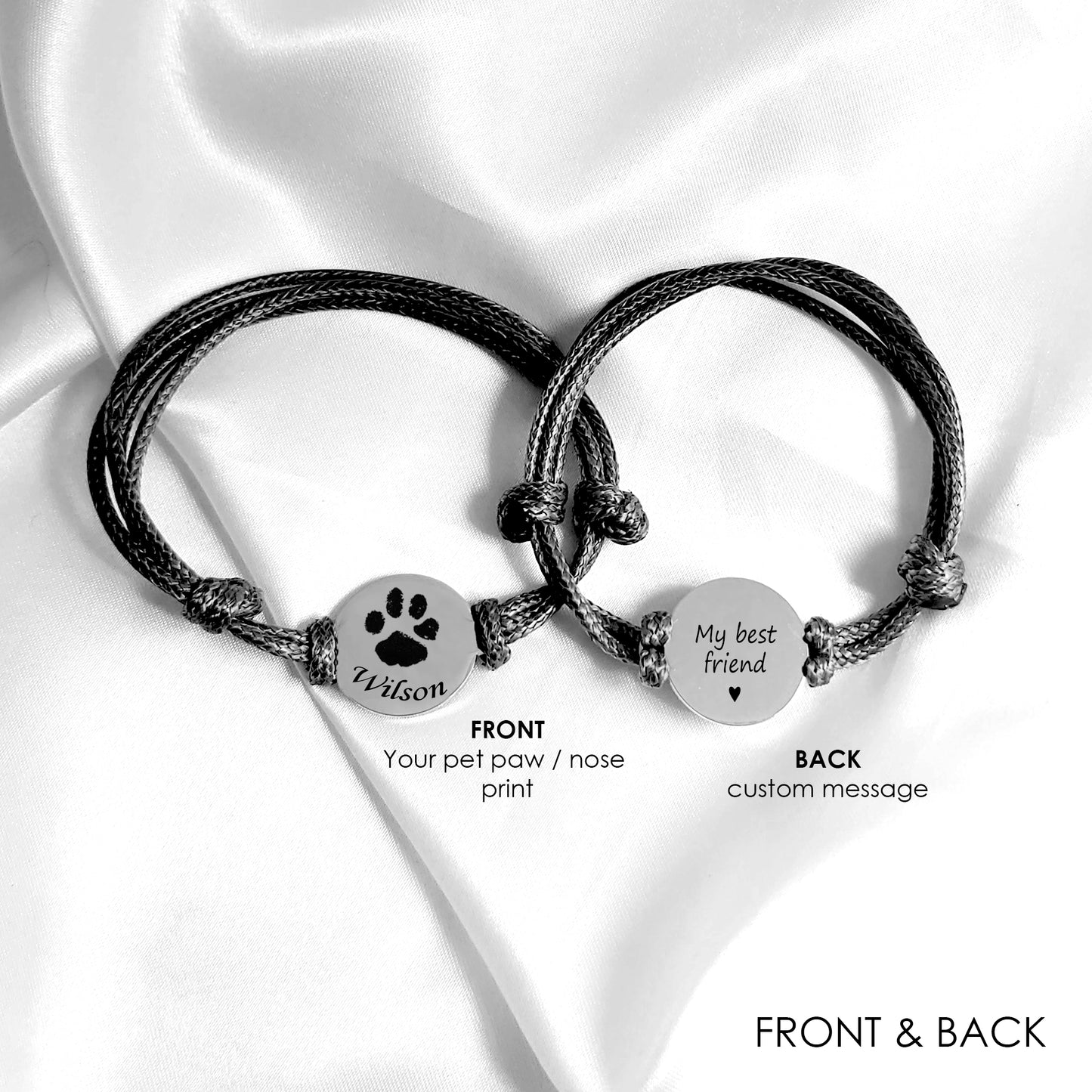 Custom pet paw or nose print leather bracelet
