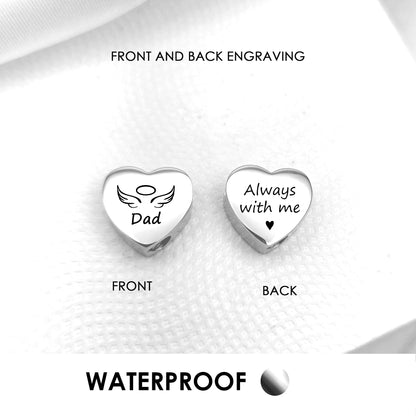 Engraved cremation heart urn charm for bracelet for ashes.